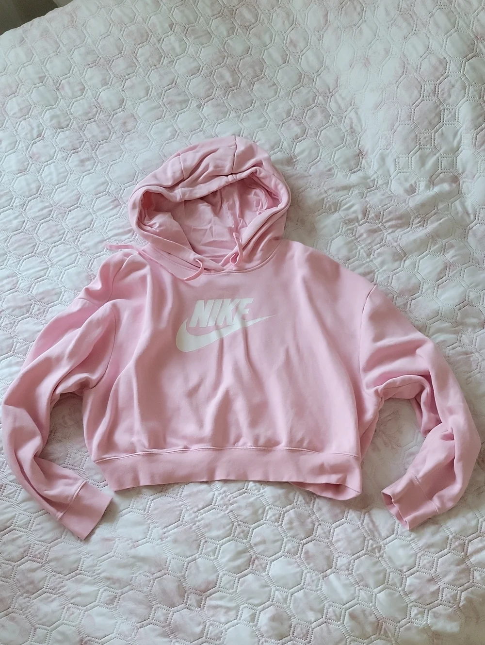 Nike Light Pink Cropped Hoodie with White Swoosh